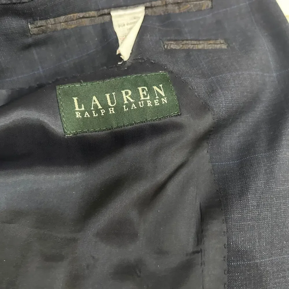 Lauren Ralph Lauren Wool Blazer Mens 42L Black Two Button Sport Coat Classic